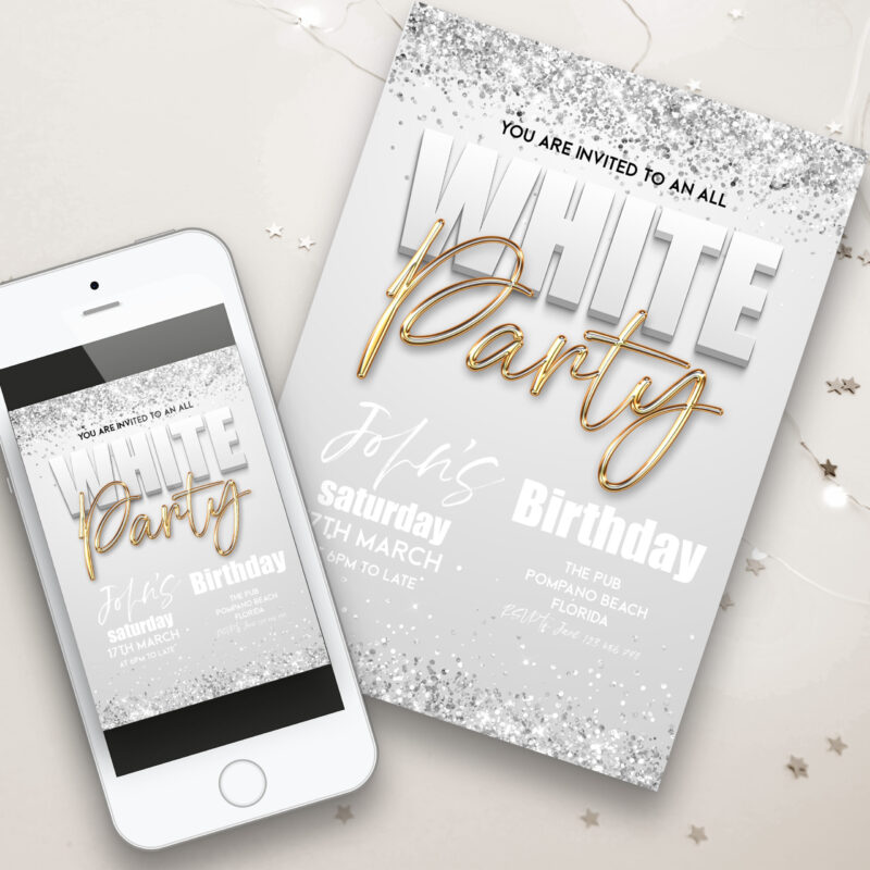 All White Party Invitation