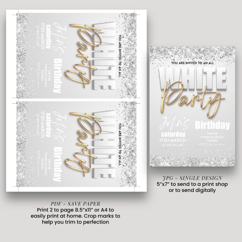 All White Party Invitation