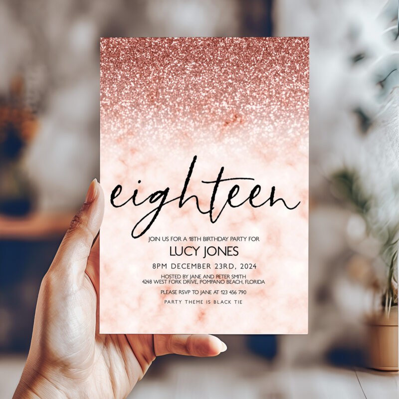 Rose Gold 18th Birthday Invitation