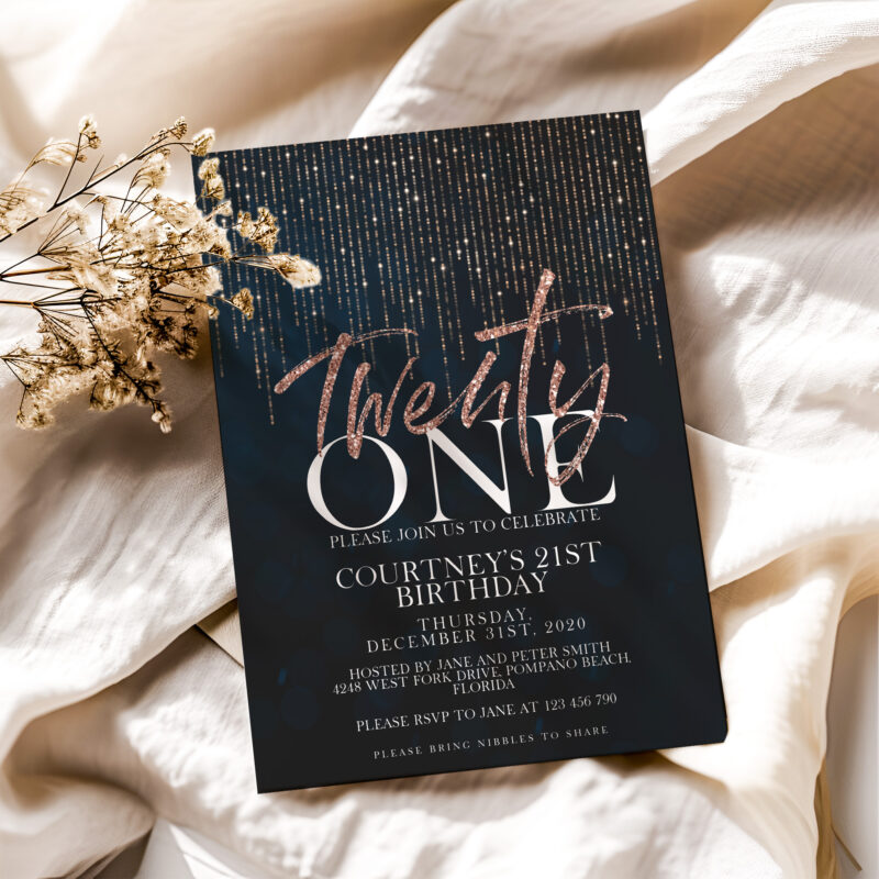 21st Glitter Birthday Invitation