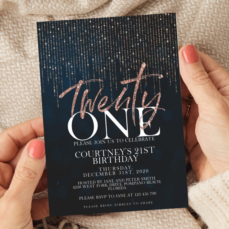 21st Glitter Birthday Invitation