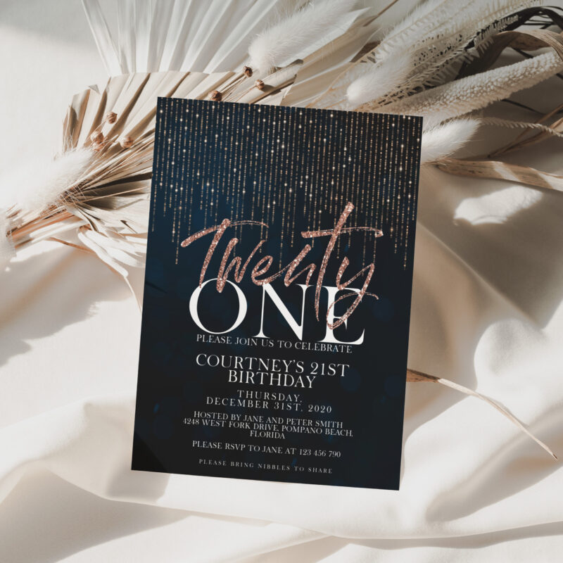 21st Glitter Birthday Invitation