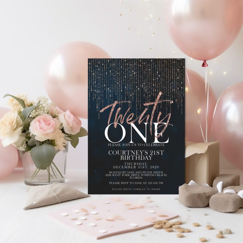 21st Glitter Birthday Invitation