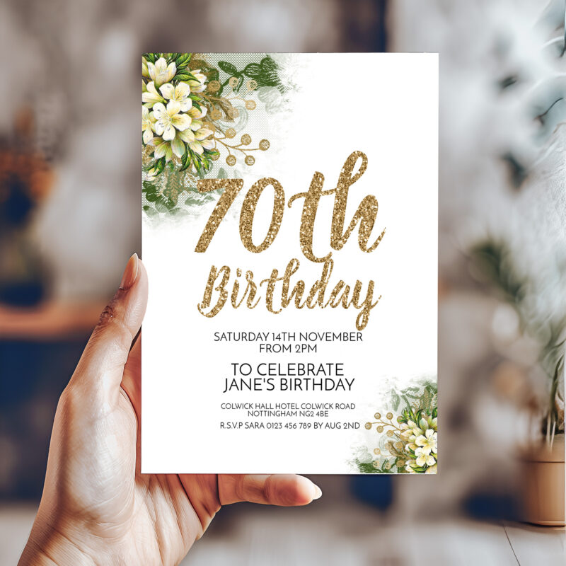 Floral Glitter Corjl Birthday Invitation