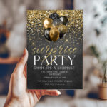 Black and Gold Surprise Party Invitation