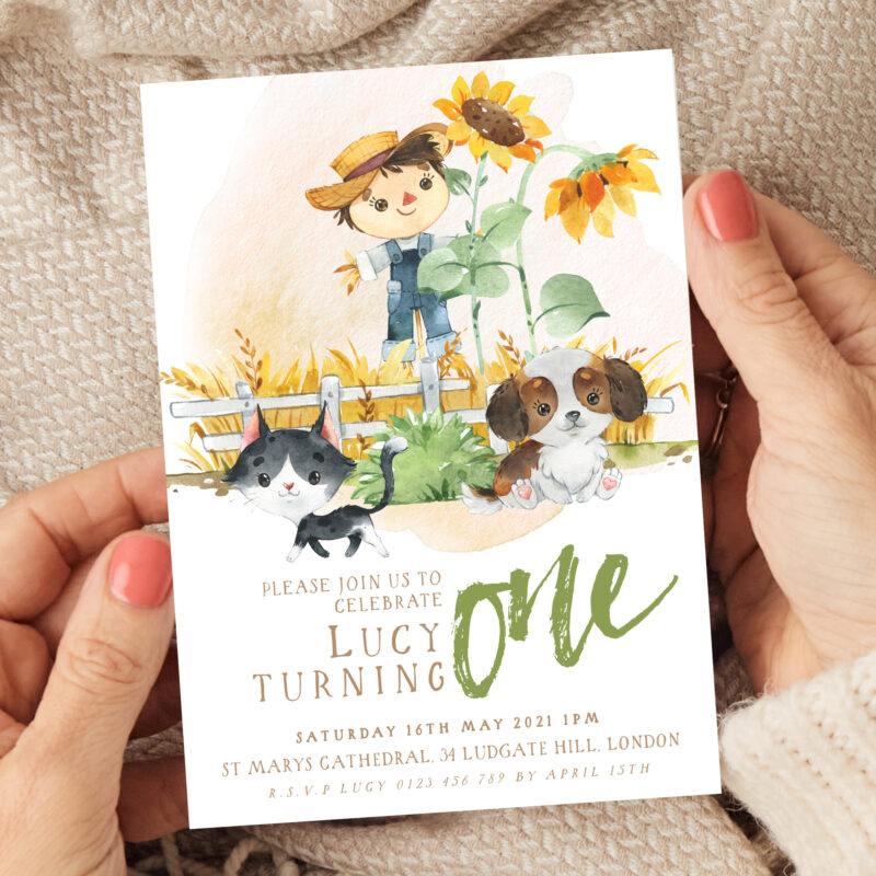 Cat and Dog 1st Birthday Invitation 3