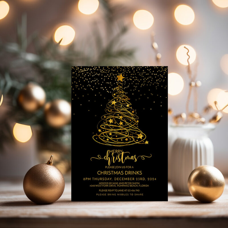 Christmas Black and Gold Invitation