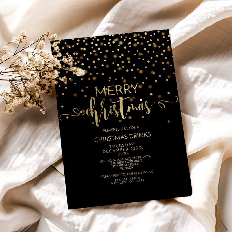 Christmas Black and Gold Invitation 1