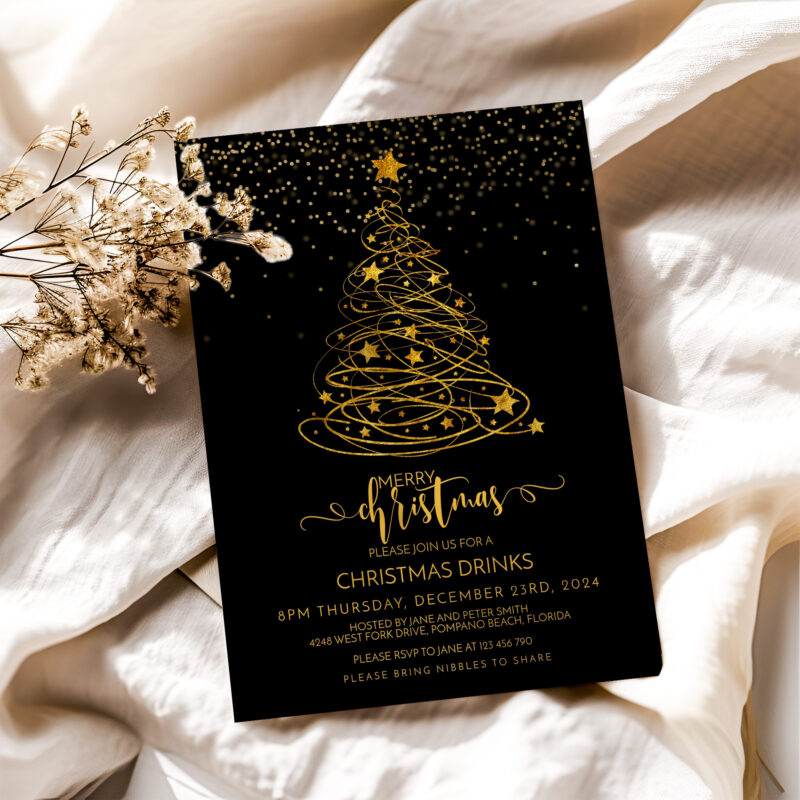 Christmas Black and Gold Invitation 1