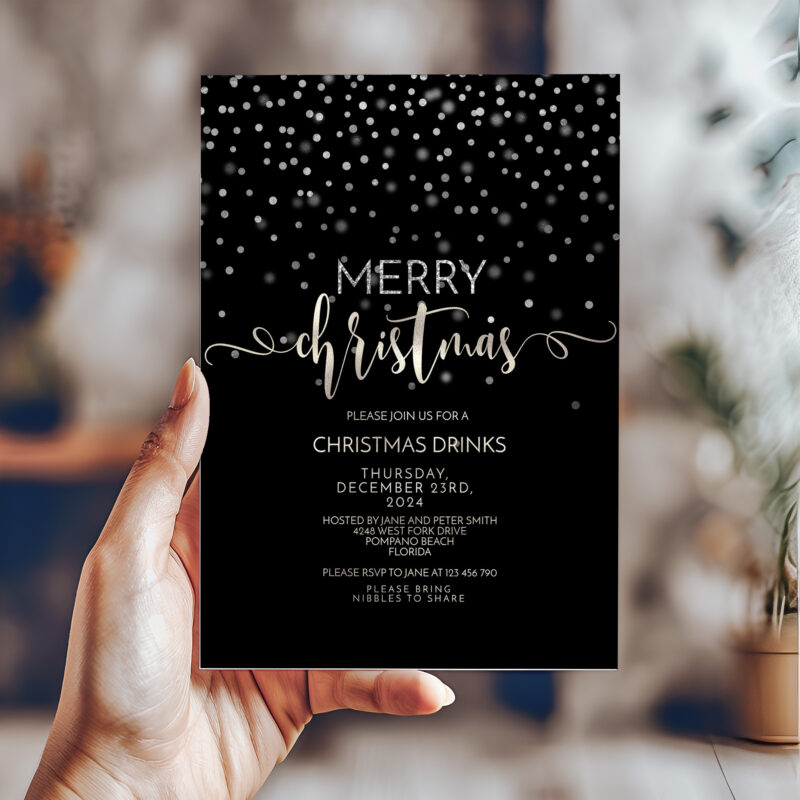 Christmas Black and Silver Invitation 6