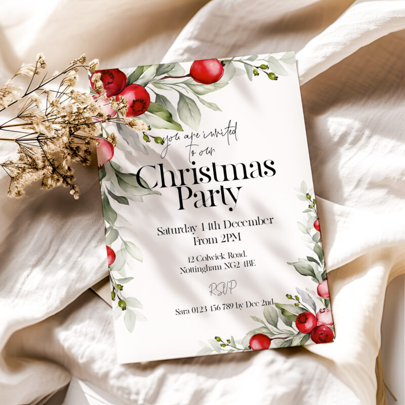 Christmas Party Berries Invitation 1