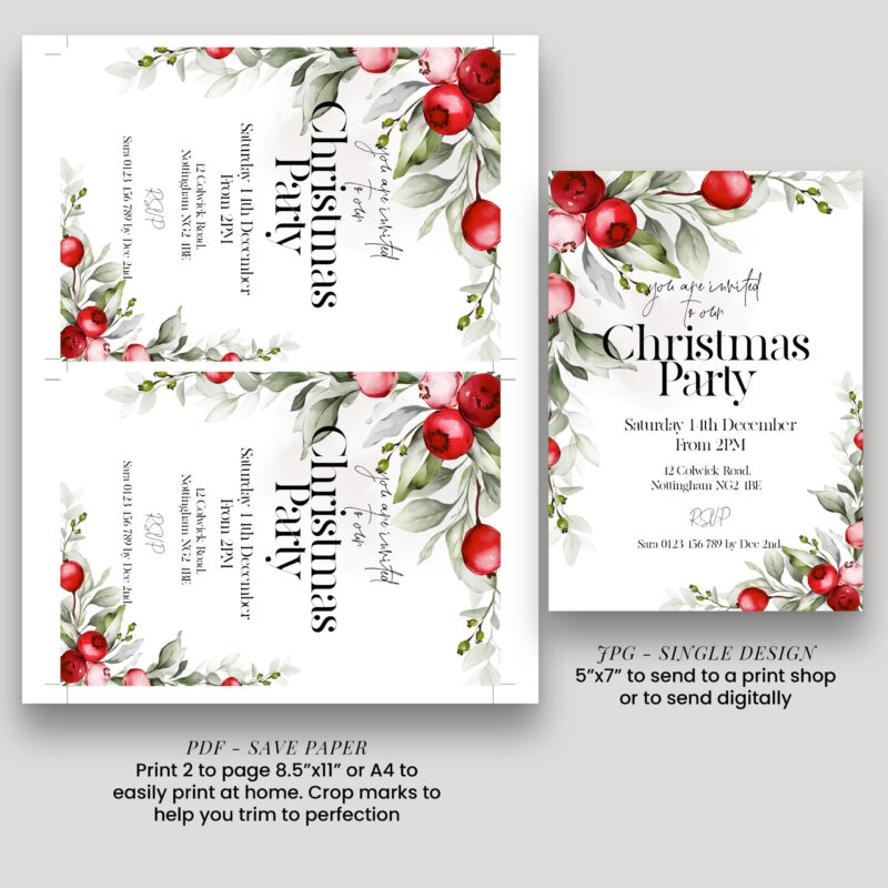 Christmas Party Berries Invitation 8