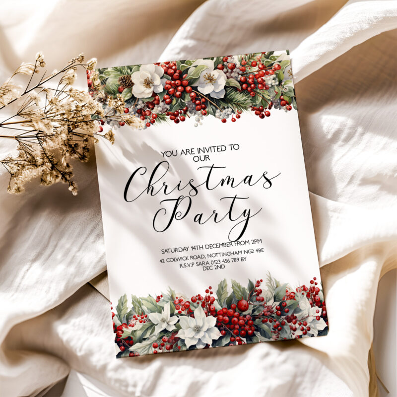 Christmas Party Floral Invitation 1