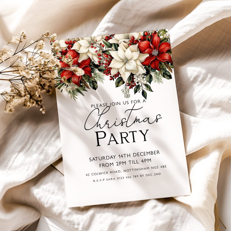 Christmas Party Poinsettia Invitation 1