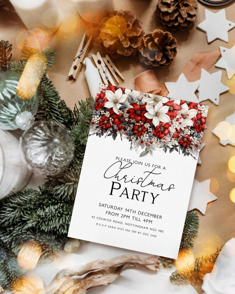 Christmas Party Poinsettia Invitation 1