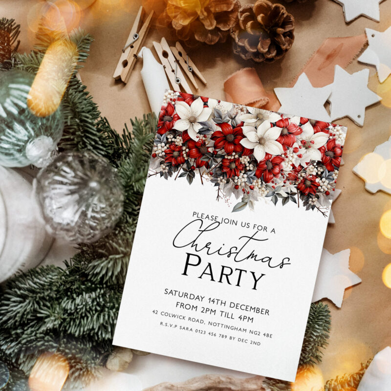 Christmas Party Poinsettia Invitation 1