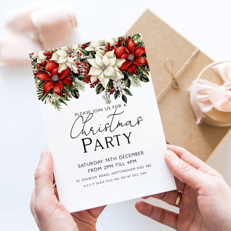 Christmas Party Poinsettia Invitation 2