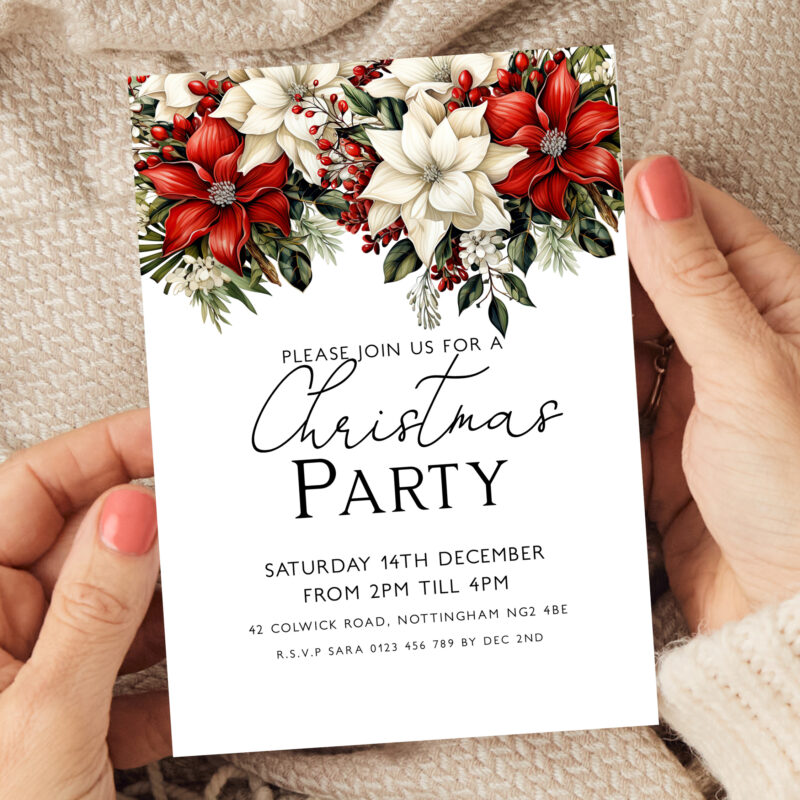 Christmas Party Poinsettia Invitation 3