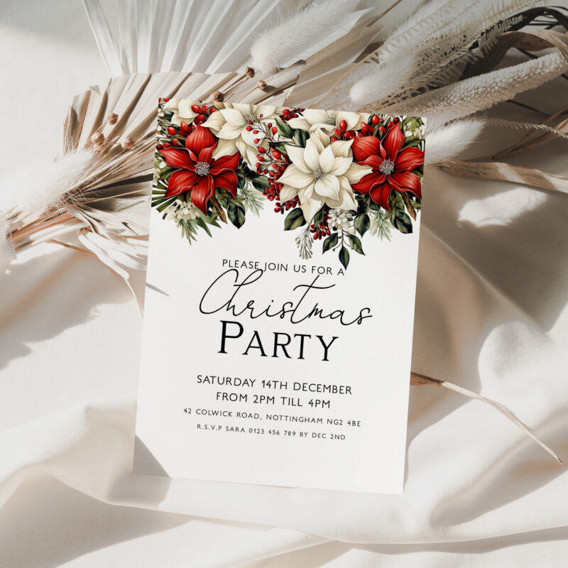 Christmas Party Poinsettia Invitation 4