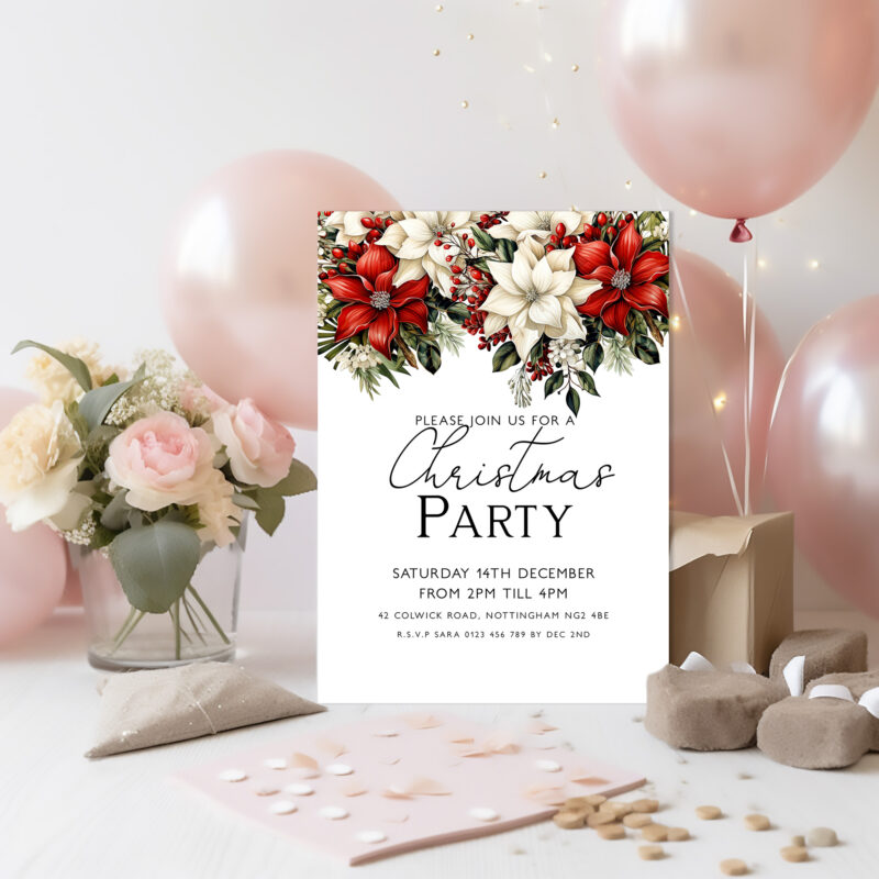 Christmas Party Poinsettia Invitation 5