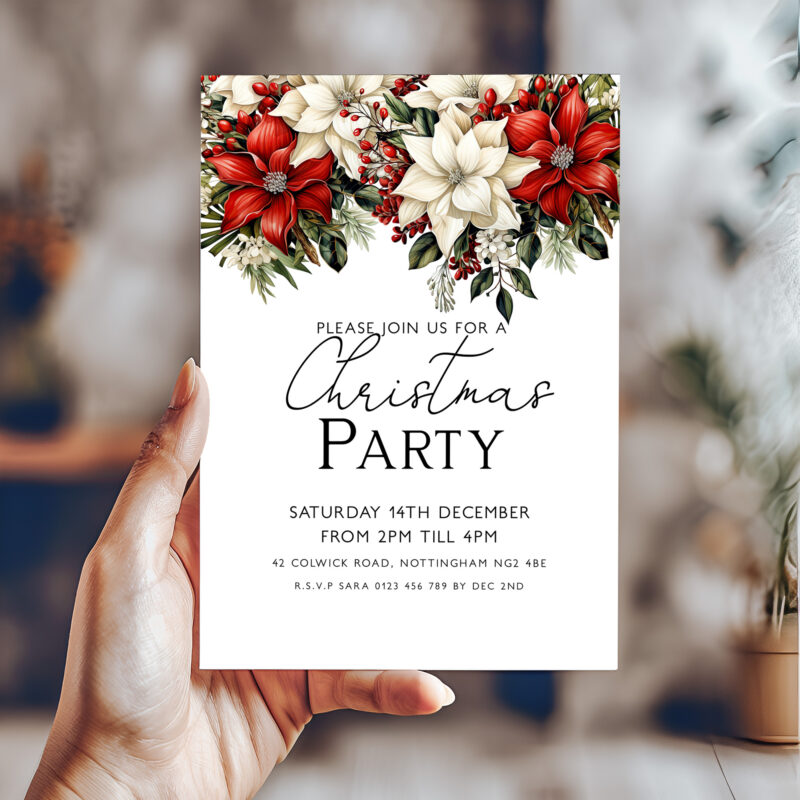 Christmas Party Poinsettia Invitation 6