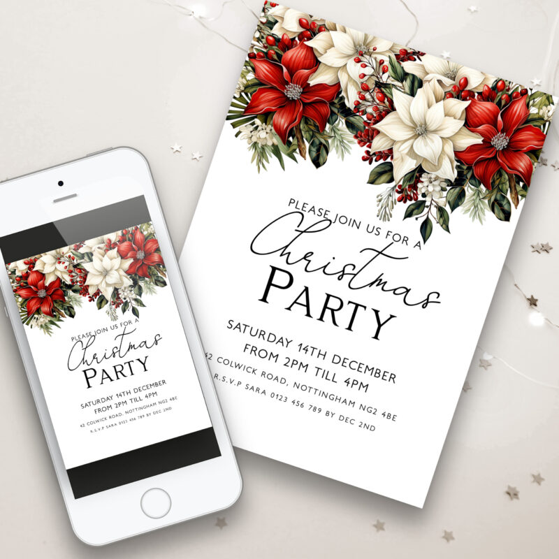 Christmas Party Poinsettia Invitation 7