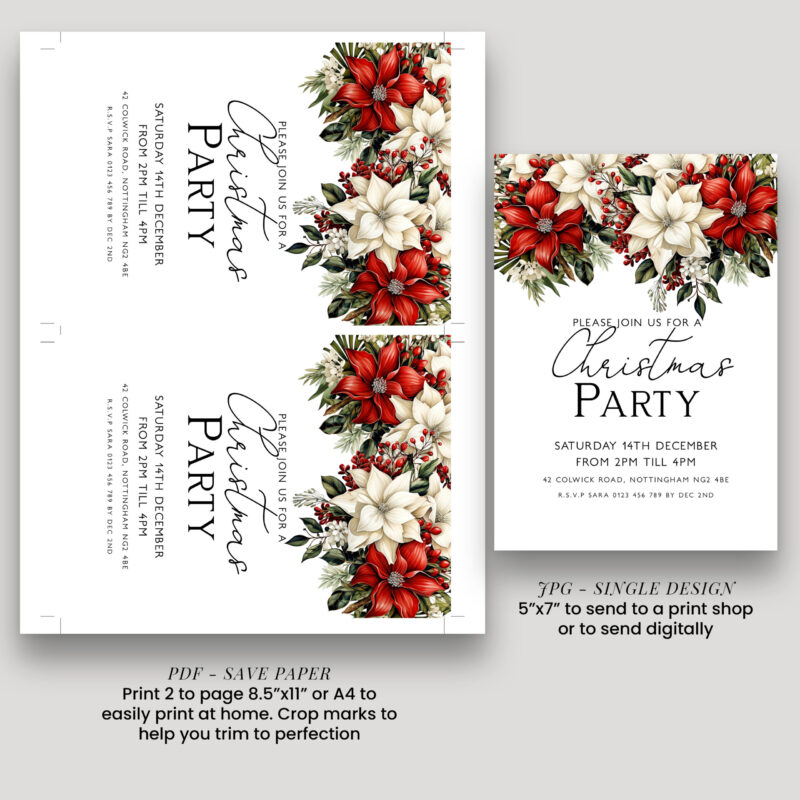 Christmas Party Poinsettia Invitation 8