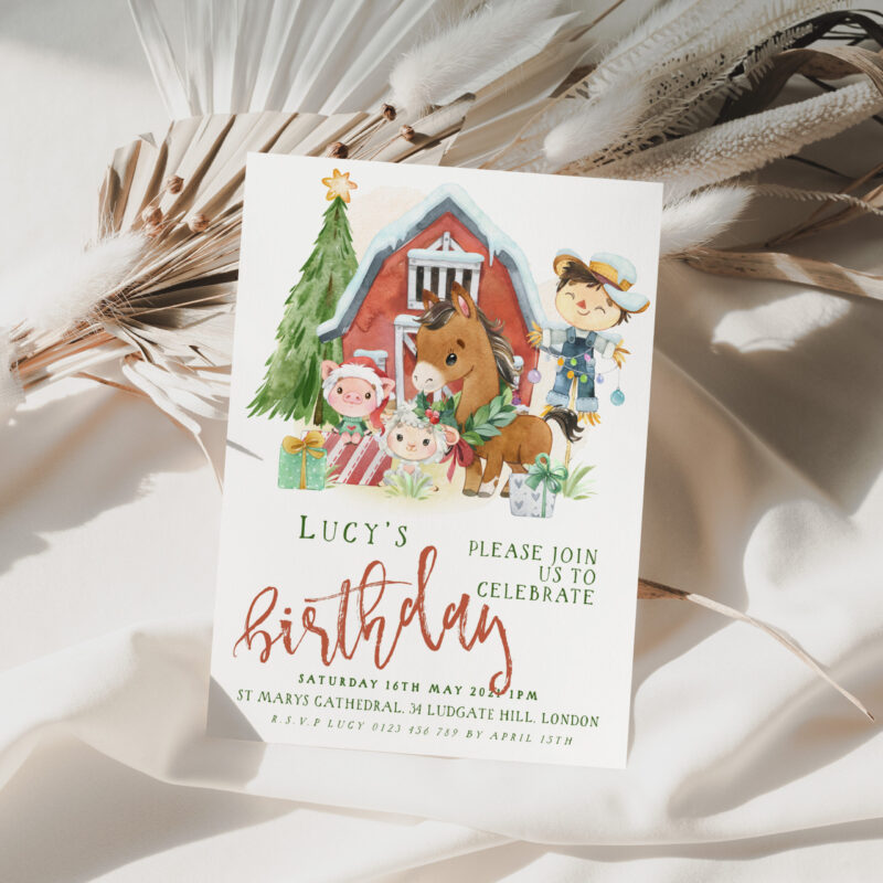 Christmas Farmyard Birthday Invitation