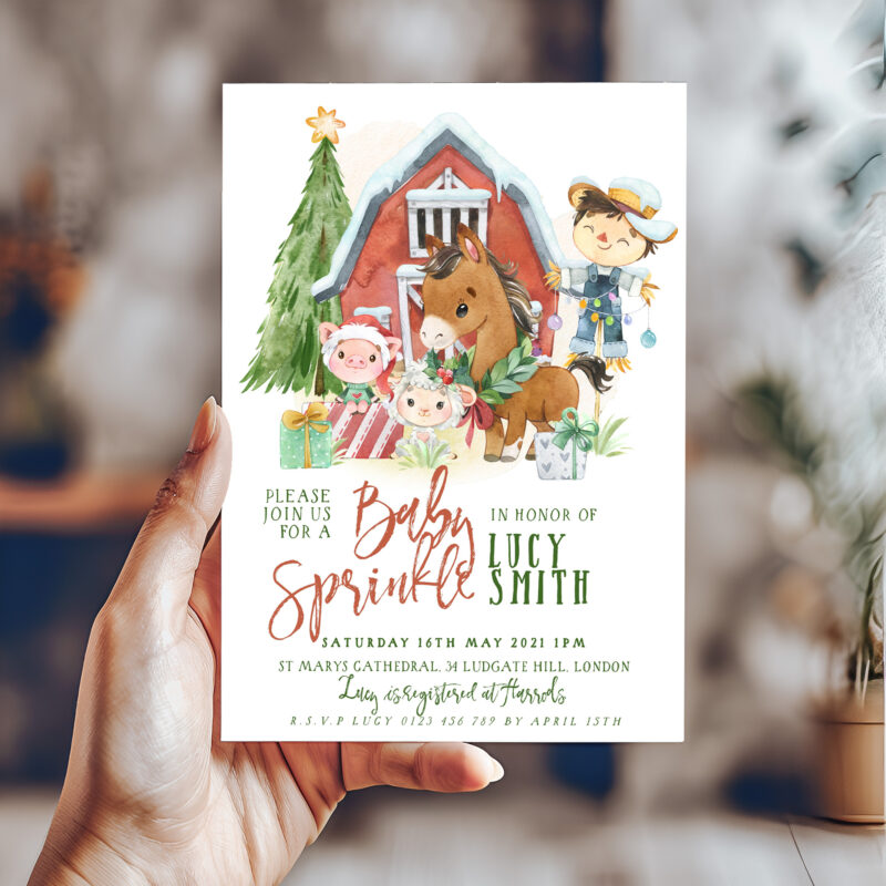 Christmas Farmyard Baby Sprinkle Invitation