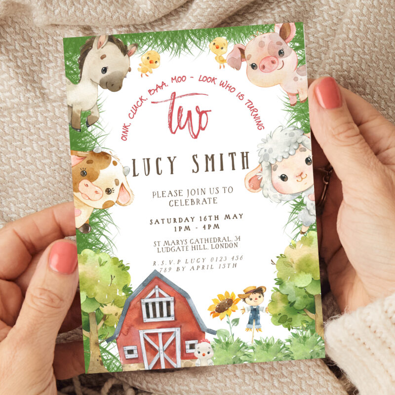 Farmyard 2nd Birthday Invitation