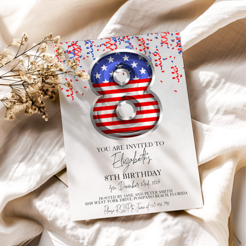 Patriotic 8th Birthday Invitation 1