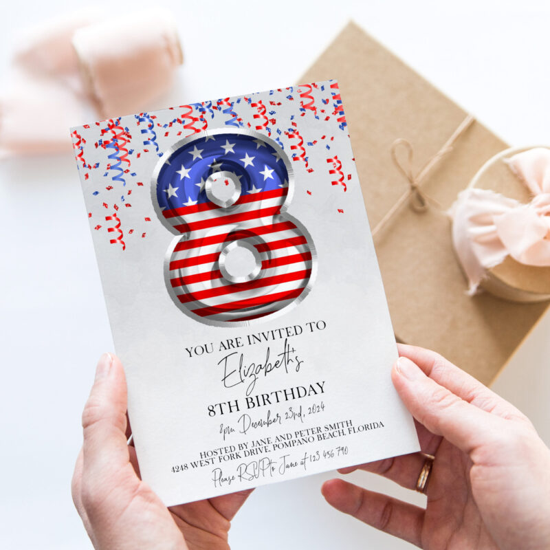 Patriotic 8th Birthday Invitation 2