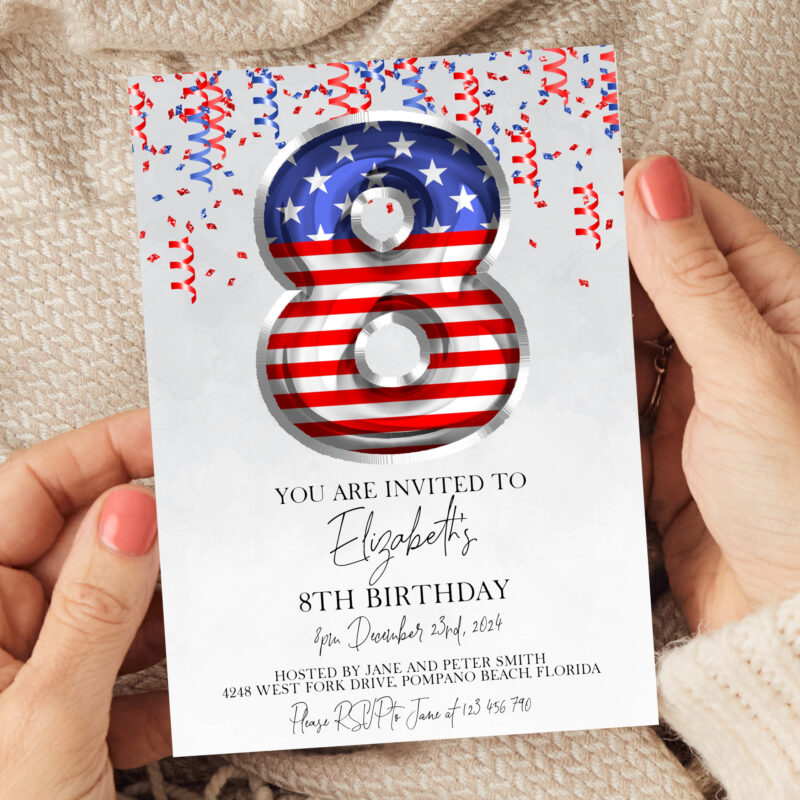 Patriotic 8th Birthday Invitation 3