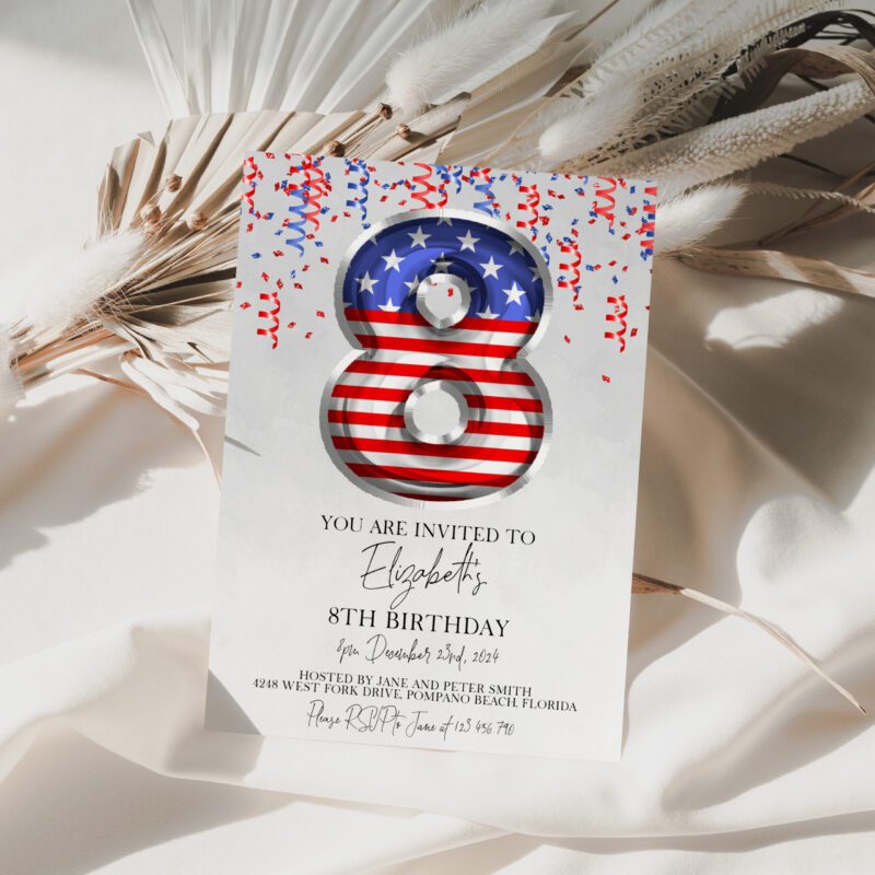 Patriotic 8th Birthday Invitation 4