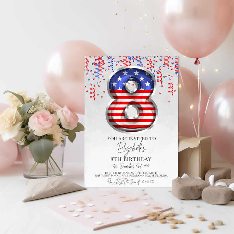 Patriotic 8th Birthday Invitation 5