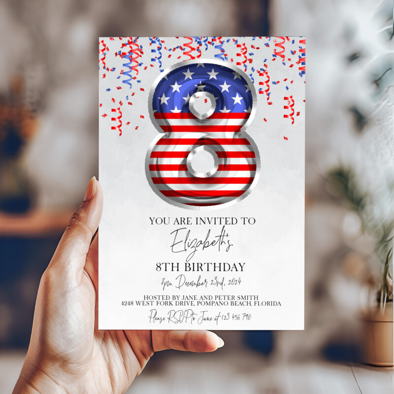 Patriotic 8th Birthday Invitation 6