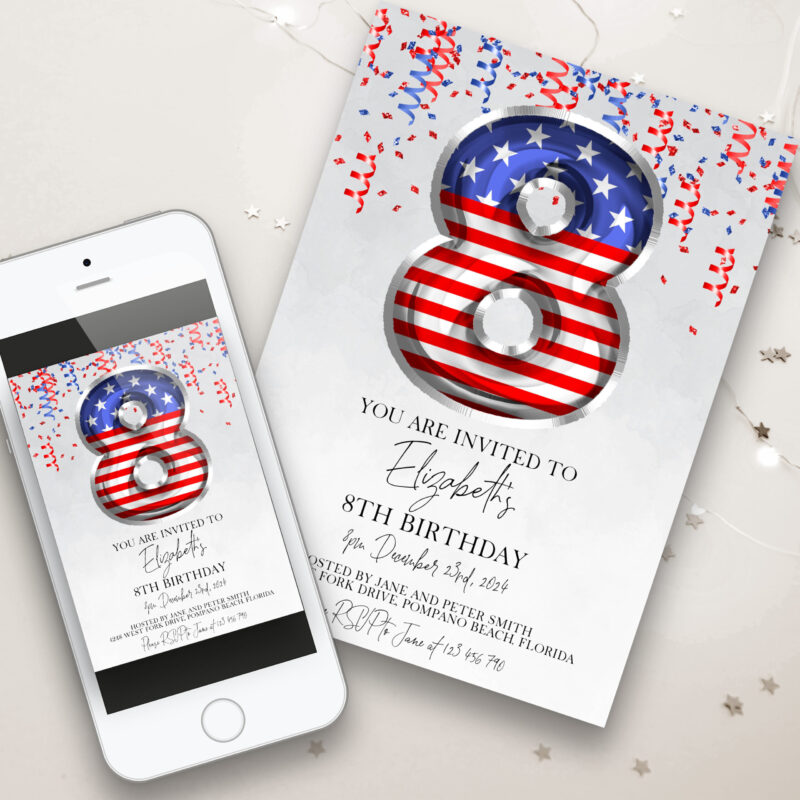 Patriotic 8th Birthday Invitation 7