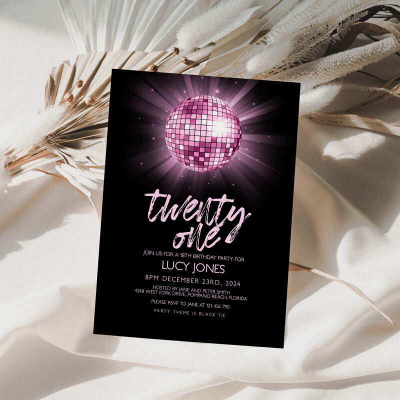 Pink Disco Ball Birthday Invitation 4