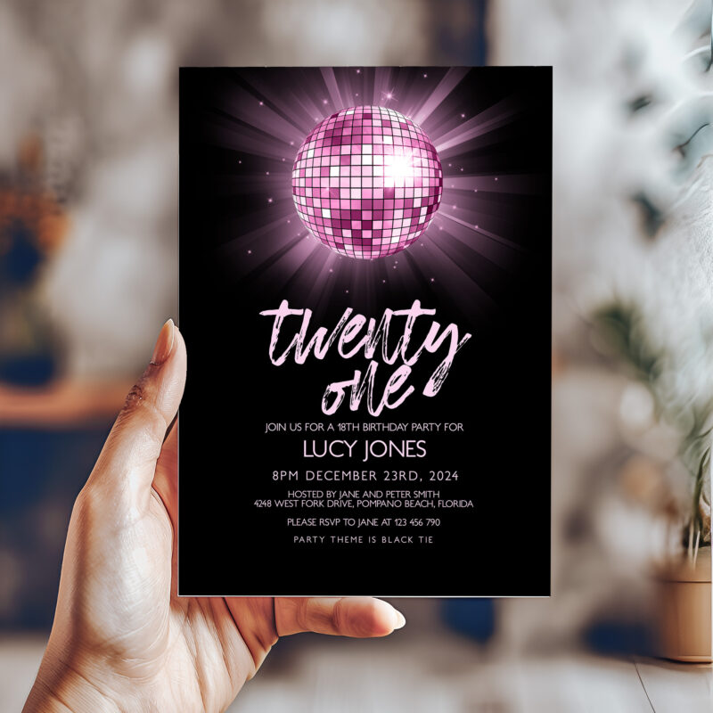 Pink Disco Ball Birthday Invitation 6