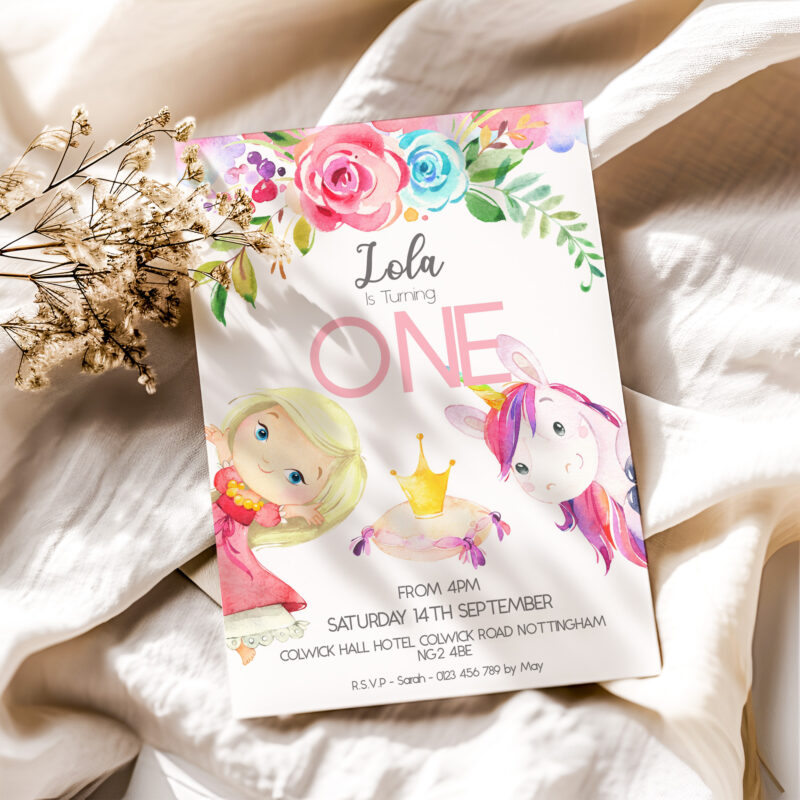 Princess and Unicorn Birthday Invitation 1