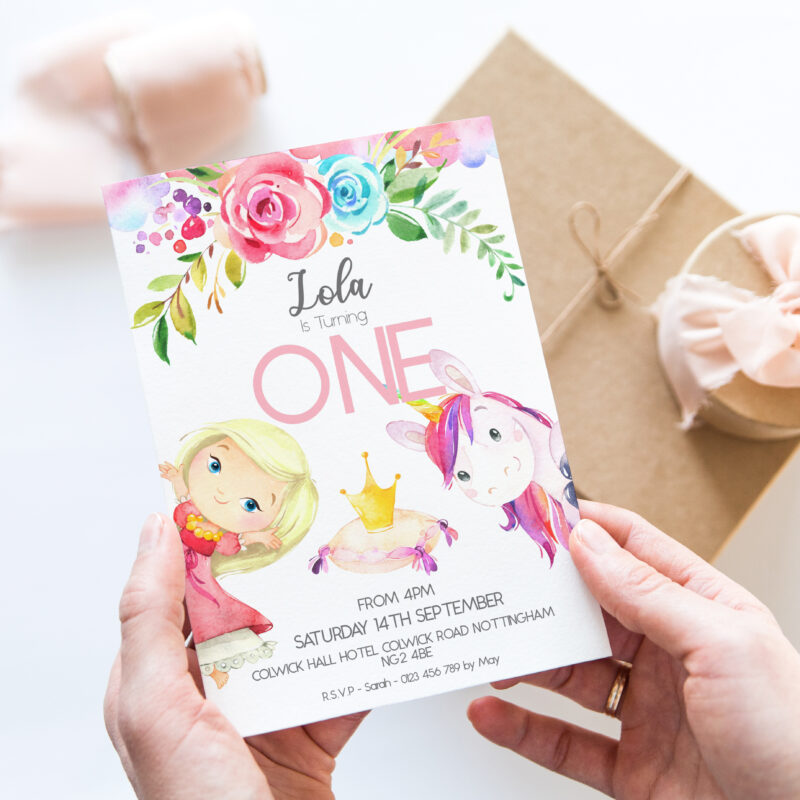 Princess and Unicorn Birthday Invitation 2