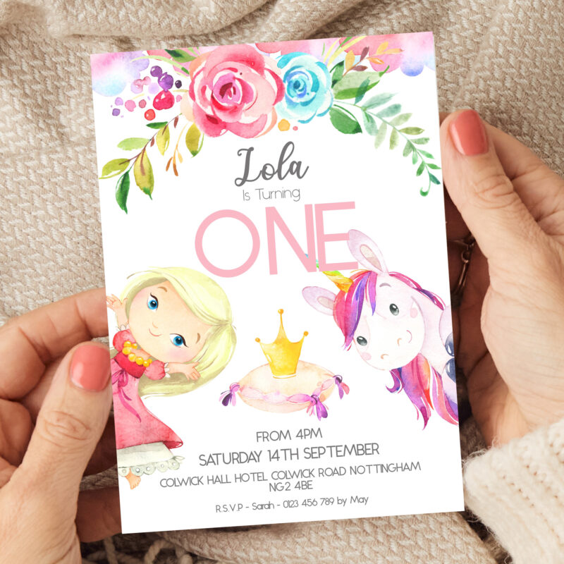 Princess and Unicorn Birthday Invitation 3