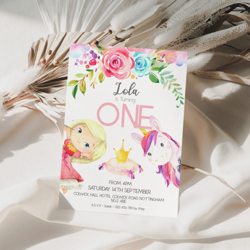 Princess and Unicorn Birthday Invitation Children's Birthday Invitations