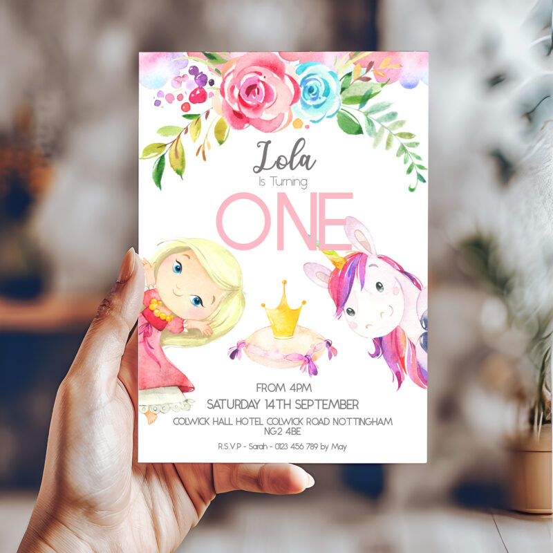 Princess and Unicorn Birthday Invitation 6