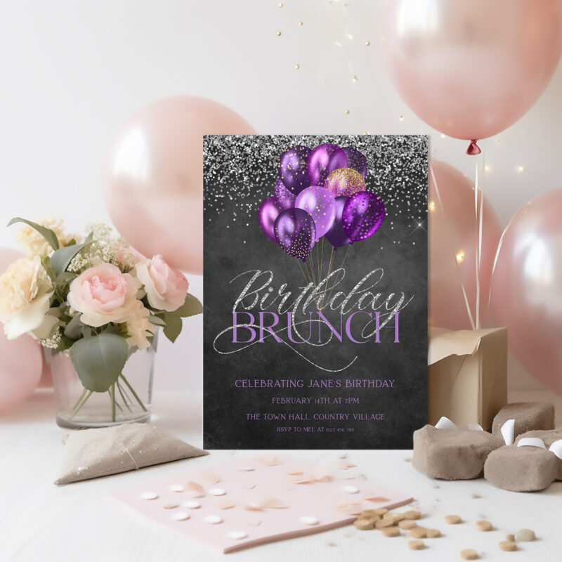 Purple Birthday Brunch Invitation 4