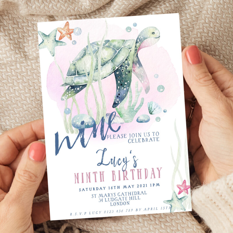 Turtle 9th Birthday Invitation 2