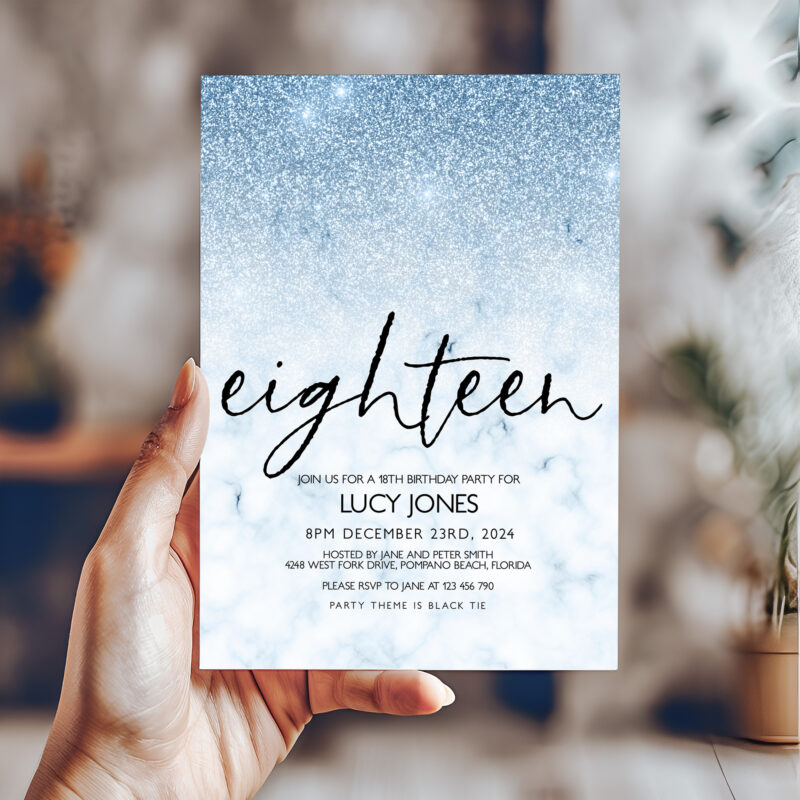 Any Age Blue Glitter Invitation