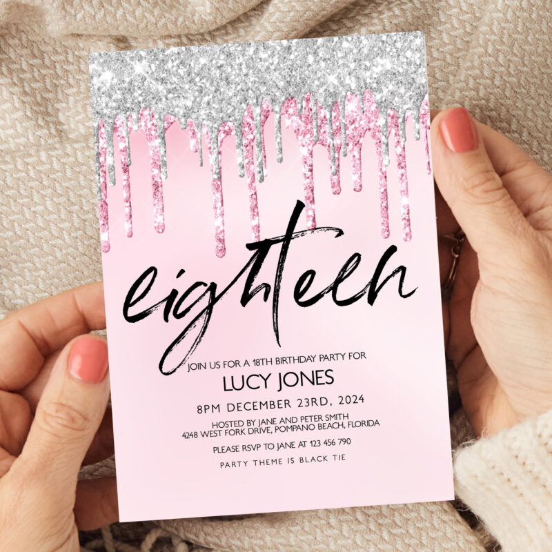 Pink Glitter Birthday Invitation