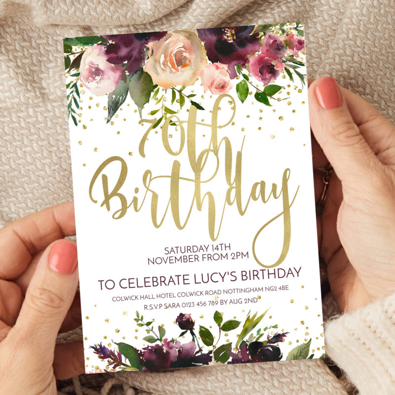 70th floral birthday invitation