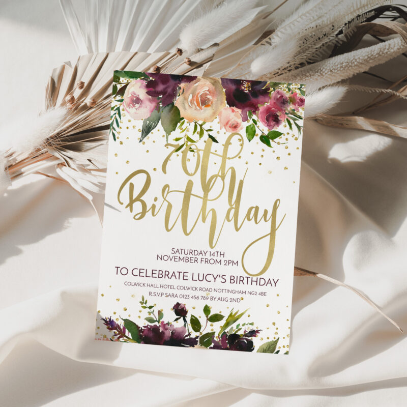 70th floral birthday invitation